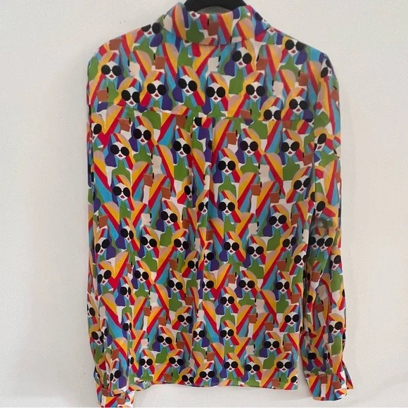 Alice & Olivia WILLA PLACKET TOP Button Down Silk Shirt Mod Stace - MEDIUM - Picture 7 of 12